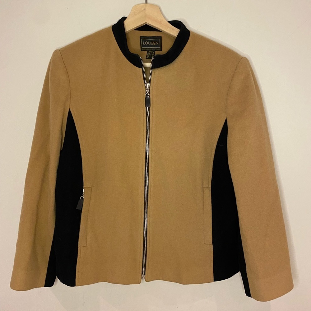 LOUBEN Tan Black Colorblock Blazer Jacket Size 10